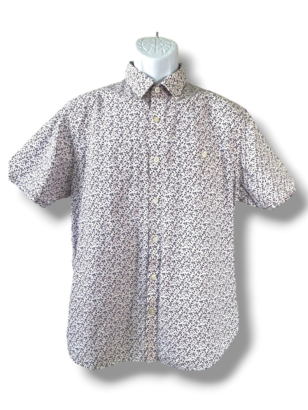 Toscano Floral Button Up Shirt Red White Blue 100% Cotton Short Sleeve Men’s
